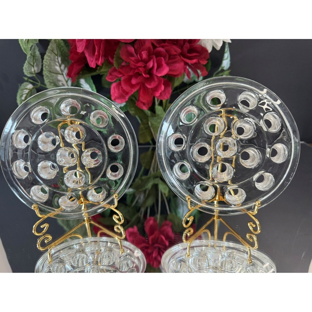 Vintage Clear Glass‎ Flower Frogs Round Ribbed Floral Arrangers Vase Inserts